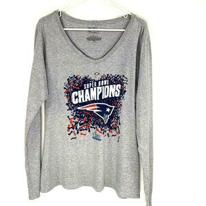 New England Patriots Womens Top Size XL Gray Long Sleeve NFL Super Bowl Tee LIII